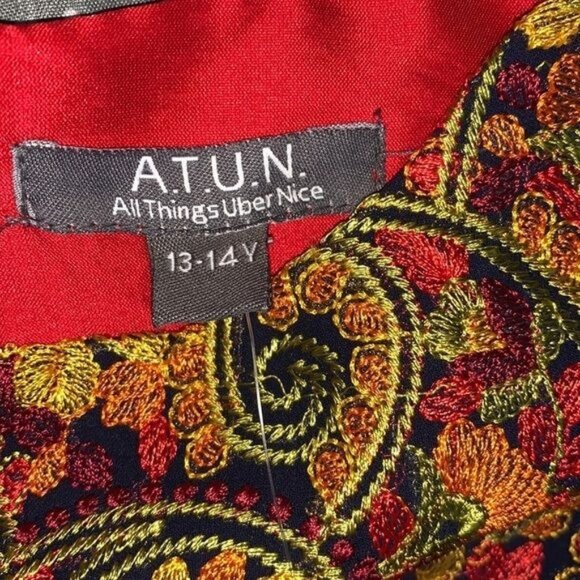 ATUN Girls Red & Navy Embroidered Dress With Tulle Overlay Size 13-14Y - Picture 4 of 9